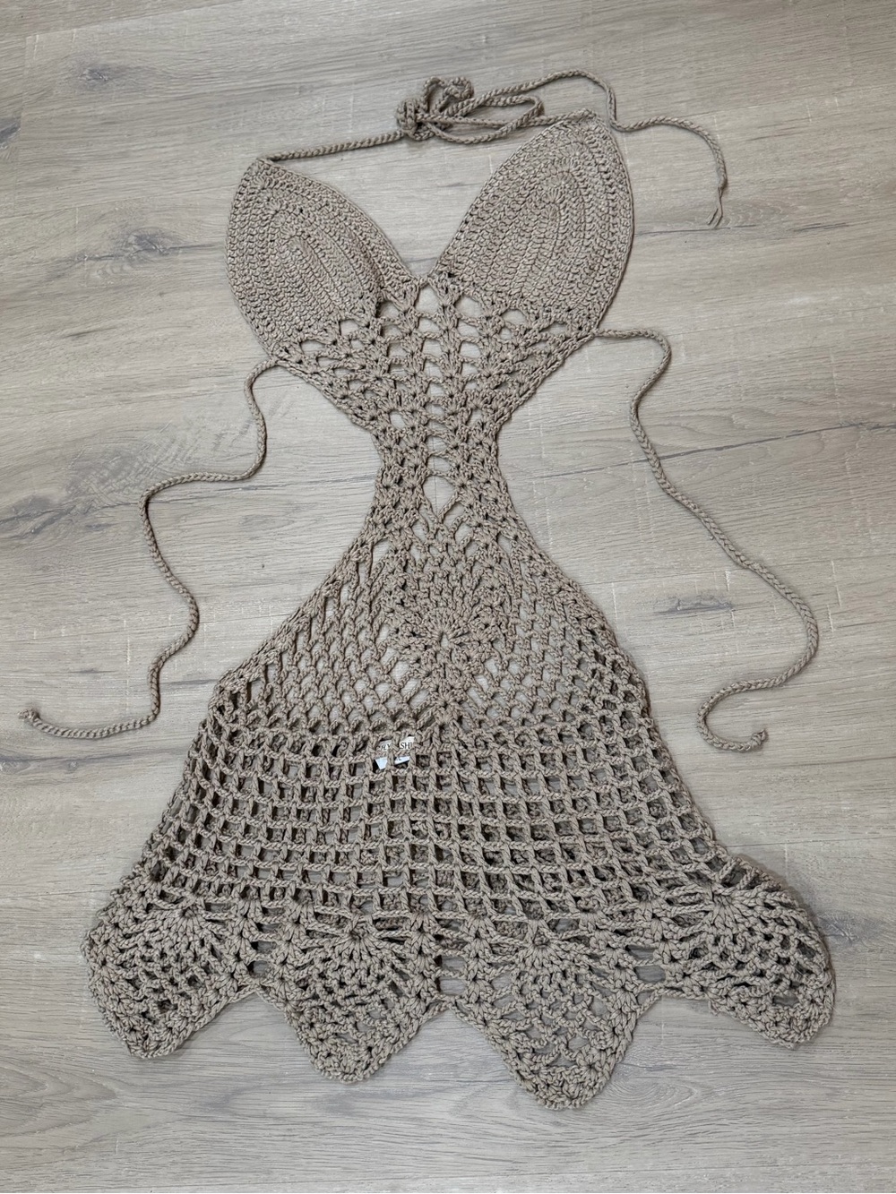 Handmade Crochet Mermaid Dress Cover-Up in Taupe